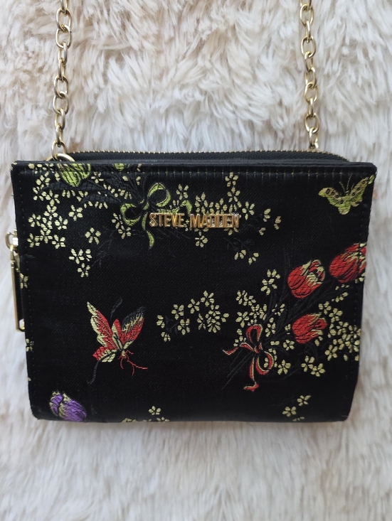 Handbags - Steve Madden Black Floral Crossbody Bag Gold Chain Convertible Purse Wristlet